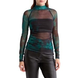 NWT Noisy May Cillian Sheer Ruched Mesh Top Black Acid Rain Large